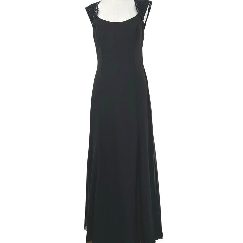 Alvina Valenta Maids Black Lace Open Back Formal Gown Maxi Dress Size 12